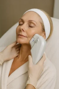 Woman receiving HIFU non surgical facelift treatment Cambridgeshire