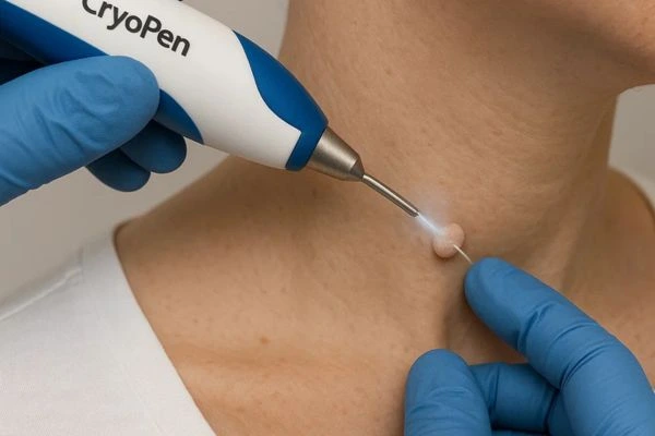 Person receiving Cryotherapy skin tag removal Cambridgeshire