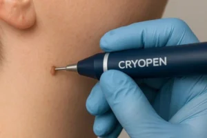 Person receiving skin tag removal Cambridgeshire