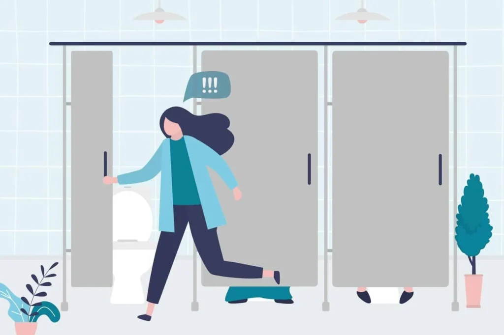 graphic of Urine incontinence Cambridgeshire woman running to the toilet.